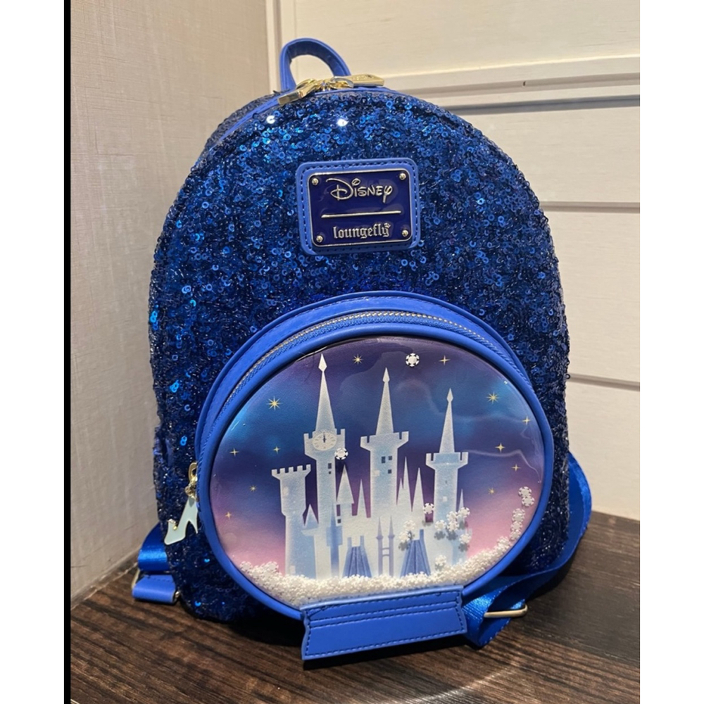 ***SOLD***Loungefly Disney Cinderella Castle Sequin Mini Backpack Blue